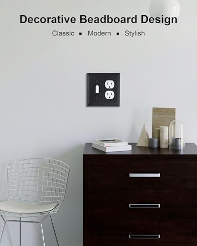 2-Pack Beadboard Bamboo Fiber Combo Toggle/Duplex Light Switch Cover Plate - color: Black, size: 1 Toggle/1 Duplex 2PK