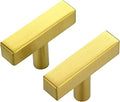 3 Pack Gold T Bar Square Cabinet Knobs 2in Cabinet Pulls Kitchen Hardware | Brushed Brass Finish, Solid Metal, Easy Install, Screws Included, Hardware, Kitchen, Bathroom, Drawers, Cabinets - color: Gold, size: 3 Pack, style: Square