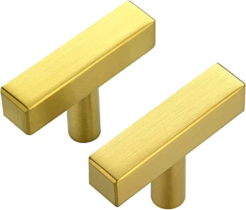 5 Pack Gold T Bar Square Cabinet Knobs 2in Cabinet Pulls Kitchen Hardware | Brushed Brass Finish, Solid Metal, Easy Install, Screws Included, Hardware, Kitchen, Bathroom, Drawers, Cabinets - color: Gold, size: 5 Pack, style: Square
