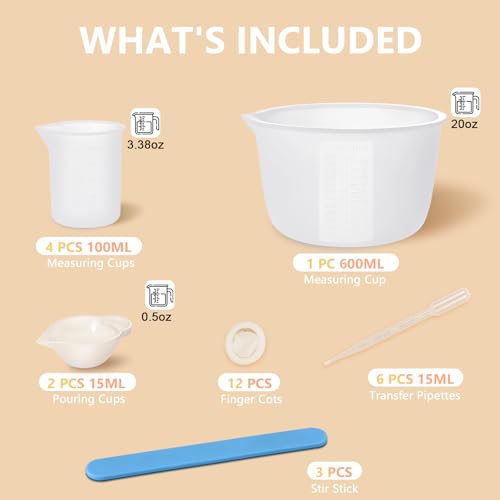 KISREL Silicone Measuring Cups for Resin, Resin Supplies with 600&100ml Cups, Resin Mixing Cups, Silicone Stir Sticks, Epoxy Mixing Cup - size: 600&100ml