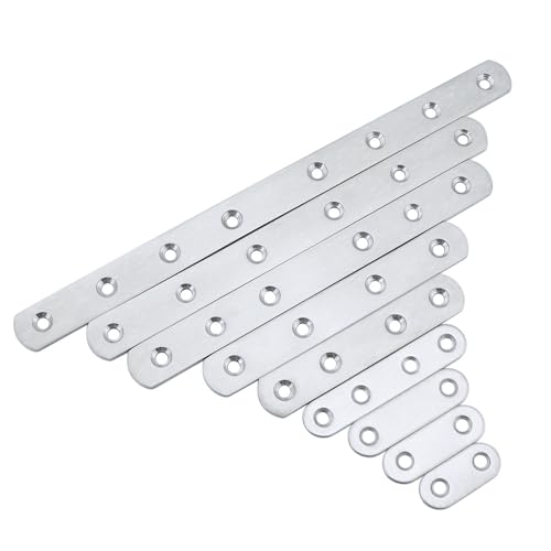 4 Pack Flat Mending Plate for Wood, Stainless Steel Straight Brackets Flat Repair Fixing Wood Brace Joining Plates Connector with Fixing Screws (4, One line shape12in) - size: One Line Shape 12 in
