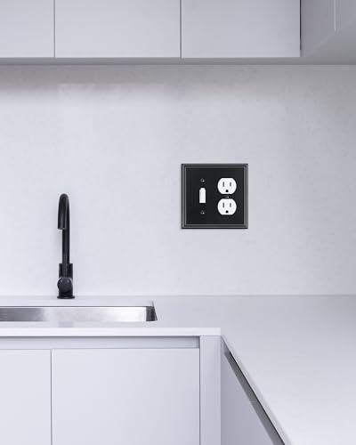 2-Pack Zinc Alloy Combo Toggle/Duplex Light Switch Cover Plate - color: Black, size: 1 Toggle/1 Duplex 2PK
