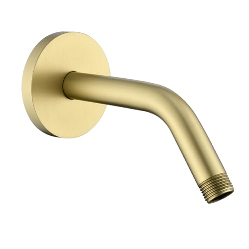 RANDOM Shower Arm with Flange,Gold 6 Inches Wall Mount Angle Shower Head Extension Arm For Fixed Shower Head Stainless Steel,Brushed Gold.RD91018-6BG - color: 6″ Brushed Gold(Round Flange)
