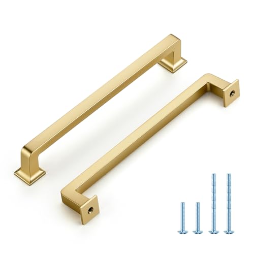 HOME EDIT Brushed Gold Cabinet Handles Zinc Pulls 6-1/4 Inch 5 Pack - color: Brushed Gold, size: 6-1/4 inches Hole Center