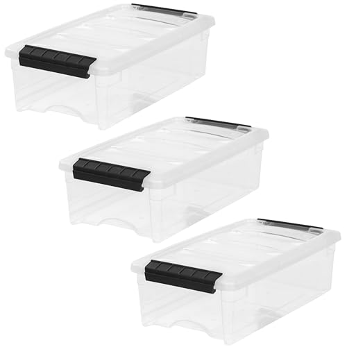 IRIS USA 3-Pack 6 Quart Storage Bins with Lids, Clear/Black - color: Clear, size: 6 Qt, style: 3 Pack