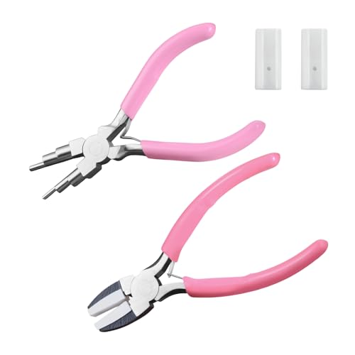 2 Pcs Jewelry Making Tools, Soft Jaw Plier with 6 in 1 Bail Making Plier 3mm to 10mm, Flat Nose Pliers with 2 Replacement Tips Wire Looping and Bending Pliers for Wire Wrapping Straightening - style: Soft Jaw Plier & Bail Making Plier