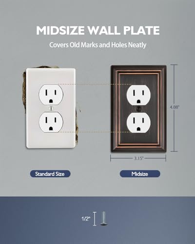 Switch Plates Outlet Covers, 6-Pack Metal Wall Plates, Aged Bronze - color: Aged Bronze, size: 1 Duplex 6PK