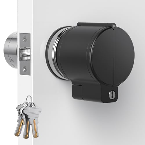 AST Adjustable Door Knob Cover with High Security Cylinder and 3 Brass Keys - color: Matte black with brass Keys