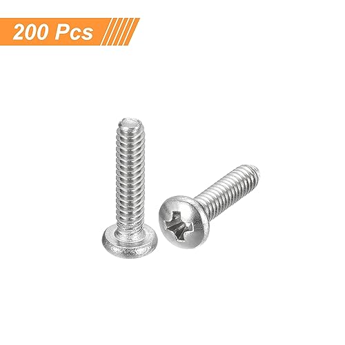 uxcell #4-40x1/2 Pan Head Machine Screws, 304 Stainless Steel 18-8 Screw, Phillips Drive, Fully Threaded, Bright Finish, Pack of 200 - size: #4-40x1/2"