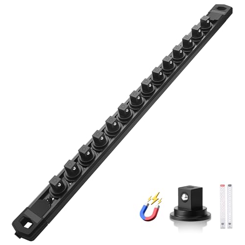 Reniteco Magnetic Socket Organizer, 3/8” Aluminum Alloy Rail, 14 Clips - color: Black, size: 3/8-inch Drive