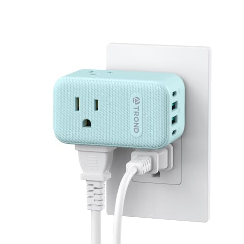 TROND Outlet Extender with USB, Multi Plug Wall Outlet with 3 AC Chargers - color: Mint Green, size: 3 Prong-1 Pack
