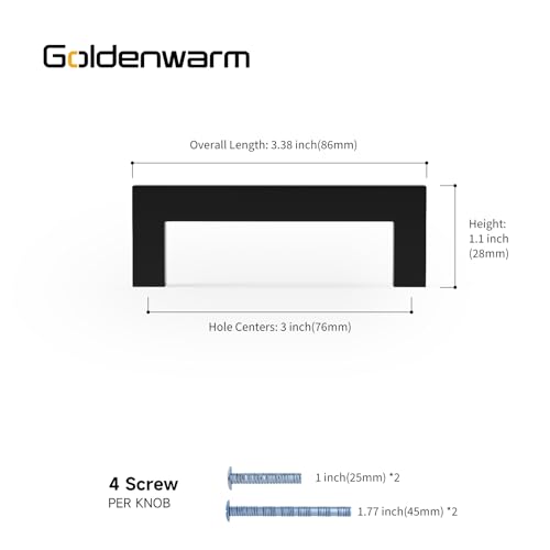 Goldenwarm 3 Inch 10 Pack Black Cabinet Handles Kitchen Drawer Pulls - color: Black, size: 3'' Hole Center