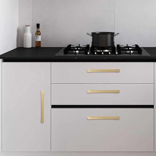 10 Pack 5 Inch(128mm) Kitchen Cabinet Handles Brushed Gold Cabinet Pulls Drawer Pulls Solid Cabinet Hardware - color: Brushed Gold, size: 5'' Hole Center(128mm)