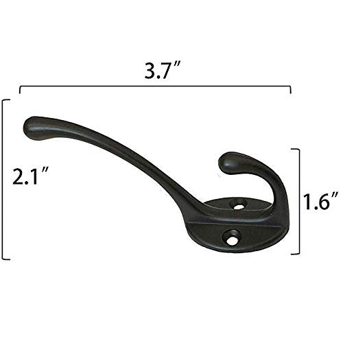 IBosins 10 Pack Black Double Coat Hooks No Rust Hooks for Coat, Scarf, Bag | Dual Coat Hooks Wall Mounted with 40 Screws Retro Hooks Utility for Towel, Key, Cap, Cup, Hat - color: Black