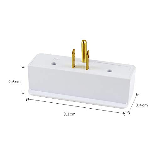3 Outlet Adapter Extender, 3 Way Grounded Plug Splitter, 1 to 3 Plug Outlet Splitter, White,2 Pack.