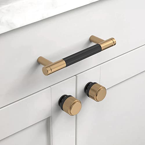 Asidrama 20 Pack Matte Black and Champagne Bronze Kitchen Knurled Cabinet Knobs Dresser Knob Drawer Knobs Cabinet Hardware Zinc Knob for Dresser Drawers - color: Black-Champagne Bronze, style: 20 Pack