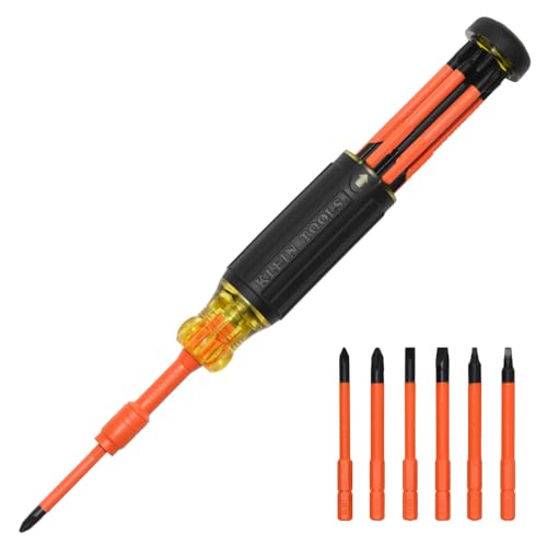 Klein Tools 32306INS 6-in-1 Insulated Multi-Bit Screwdriver, Multi-Bit Driver with Auto-Locking Collar, 1000V Rated, In-Handle Bit Storage - size: 6-in-1