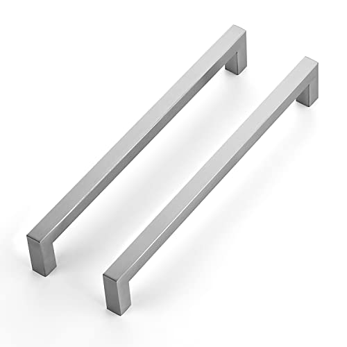Ravinte Brushed Nickel Square Cabinet Handles & Pulls 8-4/5 Inch 10 Pack - size: 9-1/4 in (8-4/5 in Hole Center)