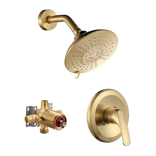 Shower Faucet with Valve, Bathroom Shower Faucet Kit, Solid Brass Shower Head Faucet Set Complete, Single Handle Rain Shower Head Trim Kit for Bathroom, Brushed Gold - color: Brushed Gold