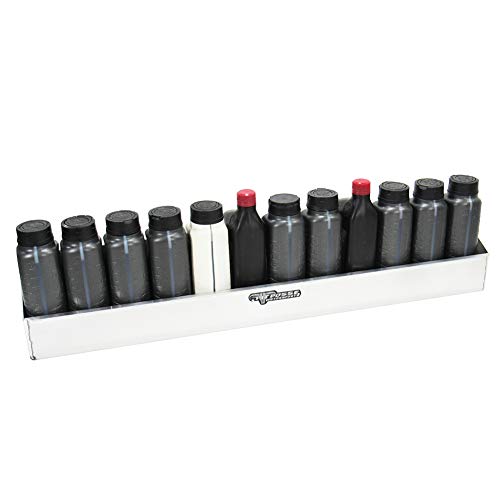 Pit Posse 443 Oil Shelf 12 Quart Bottle Holder Storage Organizer Caddy 32" - Made in USA - Enclosed Race Trailer Garage Shop Automotive Motor Engine Oil Rack Caddie Shelves (Silver) - color: Silver