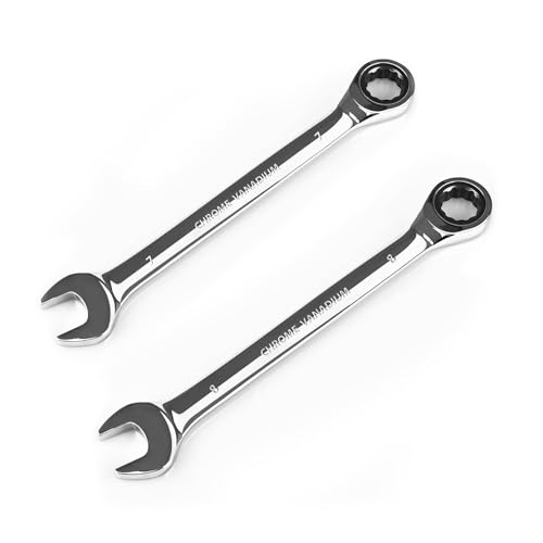 Egofine 7mm Wrench and 8mm Ratchet wrench, Metric Ratcheting Wrench Set, Industrial Grade Gear Spanner with 12 Point Box End, 72-Teeth Ratchet, Chrome Vanadium Steel - size: 7+8mm