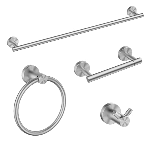FORIOUS Bathroom Accessories, 4-Piece Bathroom Hardware Set - 24" Towel Bar - color: Stainless Steel