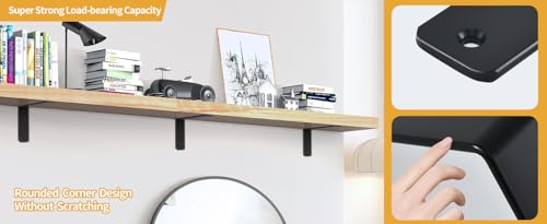 8 Pack - L 11" x H 6" x W1.5, 5mm Thick Black L Shelf Bracket, Iron Shelf Brackets, Metal Shelf Brackets, Floating Shelf, Shelf Supports with Screws - size: 11''x6'', style: Black 8 Pack
