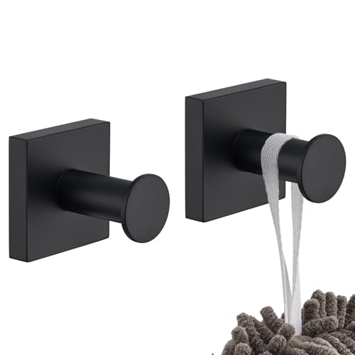KOKOSIRI Robe Hooks Black Bathroom Shower Hook Holder for Hanging Bath Towels Kitchen Bathroom Hardware Wall Mounted Stainless Steel 2 Pack, B1016BK-P2 - color: Matte Black, size: 2 Pack