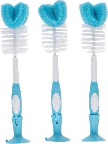 Dr. Brown's Reusable Sponge Baby Bottle Cleaning Brush Set with Suction Cup Stand,Scrubber and Nipple Cleaner,Blue,(Pack of 18) - color: Blue Bottle Brush, size: 18-Pack