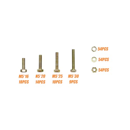210PCS Nuts and Bolts Assortment Kit, Metric Bolt Assortment, M5 Bolts and Nuts Kit, Grade 8.8 Bolts and Nuts Kit, Metric Bolt Kit, Yellow Zinc Plated Coating, 4 Sizes, Length from 16-30mm - size: 210PCS M5