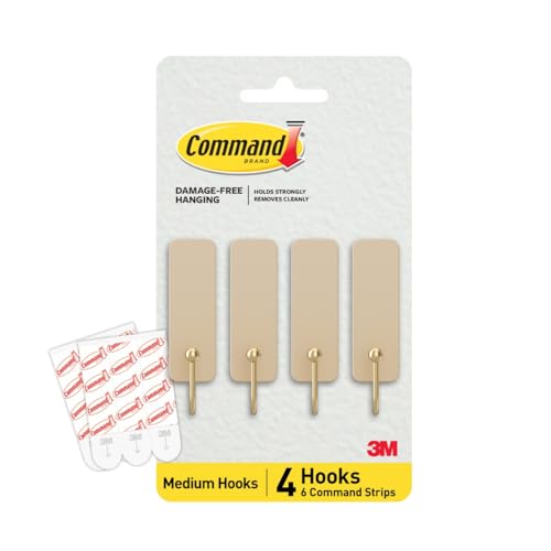 Command Medium Hooks, 4 Hooks, 6 Strips - color: Latte