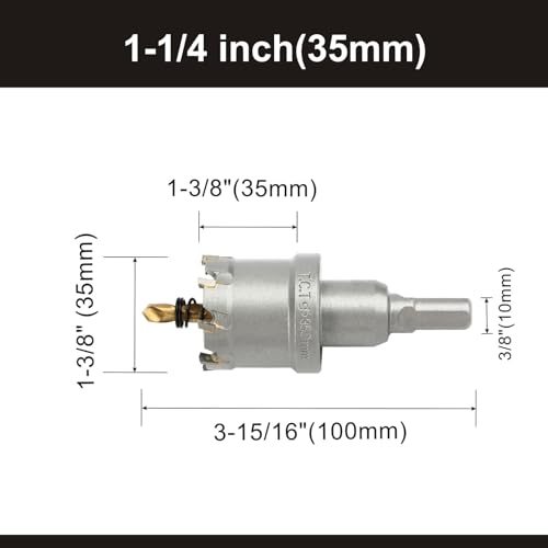 1-1/4''(35mm) TCT Hole Saw,Tungsten Carbide Hole Saw with Titanium-Plated Pilot Drill bit for Hard Metal,Alloy,Aluminum,Stainless Steel,Plastic,Iron - size: 1-1/4''(35mm) (1PCS)