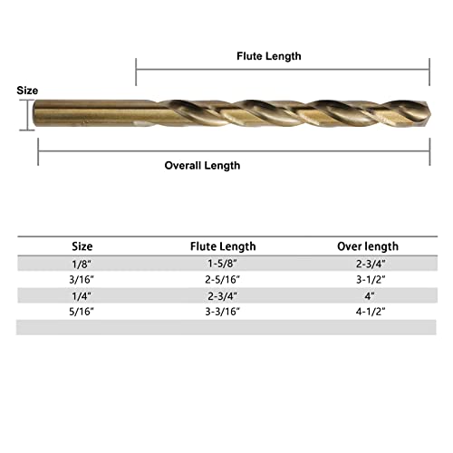 GMTOOLS 1/8 inch Cobalt Drill Bits, M35 HSS, 135 Degree Tip, Jobber Length Twist Drill Bit Set for Hard Metal, Stainless Steel, Cast Iron, Wood and Plastic, with Storage Case, Pack of 10 - style: M35-1/8-10pcs