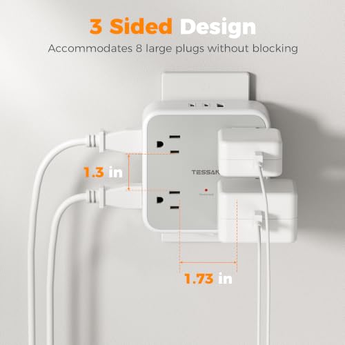 TESSAN PD 20W Surge Protector Outlet Extender with 8 Outlets Wall Charger - color: Grey, size: 1 USB-A+2 USB-C