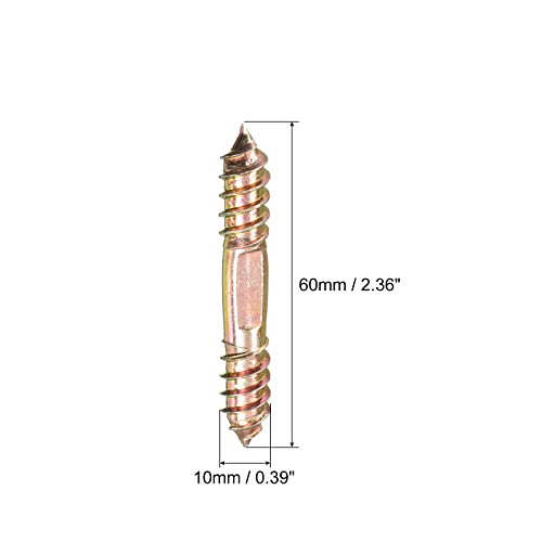 UXCELL 10x60mm Hanger Bolts, 12pcs Double Ended Self-Tapping Thread Dowel Screws for Wood Connecting - size: 60mm