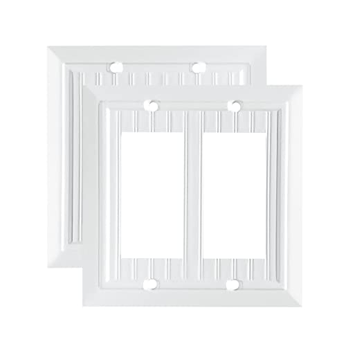 Pure White Classic Beadboard Wall Plates,Light Switch Covers,Electrical Outlet Covers, Switch Plates of Various Combination, Nature Bamboo Fiber Wall plate (2 Gang Decorator 2 Pack) - style: 2 Gang Decorator 2 Pack