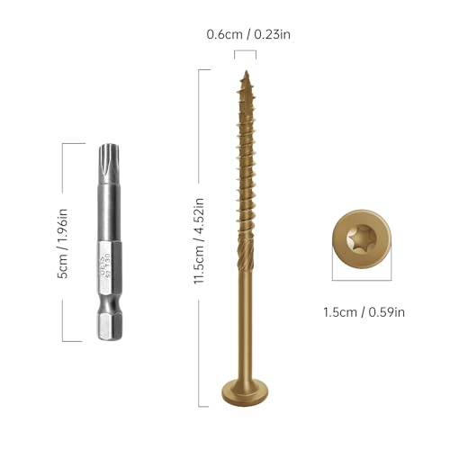 50Pcs 4-1/2 Inch Structural Wood Screws Yellow | Heavy Duty Deck Screws, Rust Resistant, Black Coated Exterior Wood/Lag/Timber Screws T30 Star Bit (#14 x 4-1/2" Yellow) - color: Yellow, size: #14×4-1/2"