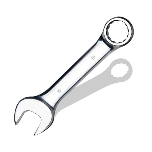 15 mm Metric Stubby Combination Wrench, CR-V Steel with Mirror Polish, 12-Point Design, 15-Degree Offset, Perfect for Auto Repair, Household, Car & Truck Emergency - size: 15 mm