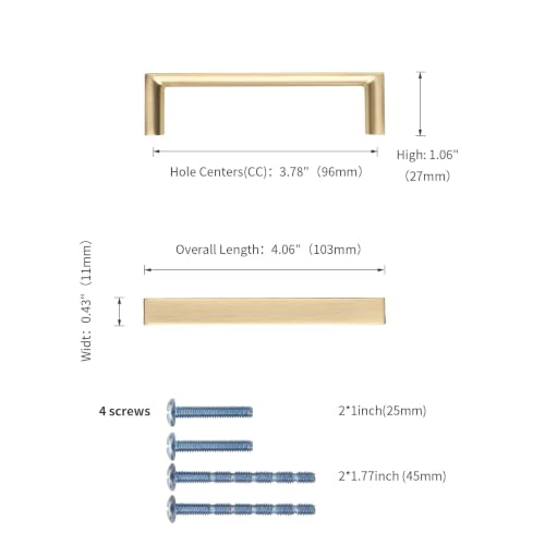 6 Pack 3.75 Inch Brushed Gold Cabinet Pulls, Kitchen Hardware - color: Brushed Gold, size: 3.75"/96MM Hole Center, style: 6 Pack