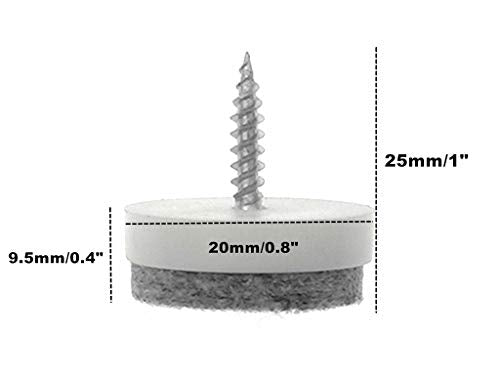 ALIMITOPIA 40pcs Screw-on Furniture Felt Pad Chair Glide Slider Hardwood Floor Protector for Wooden Leg Feet of Chair Table Furniture(Φ20mm or 0.8";White) - size: 20mm(White)
