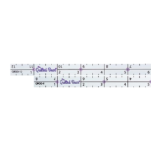 The Quilted Bear Quilter's Quarter Multipack - Transparent Acrylic Non Slip Quarter Inch Quilting, Patchwork & Sewing Ruler with ¼, ½, and 1" Markings (8 inch & 12 inch) - size: 8 Inch & 12 Inch (Set of 2)