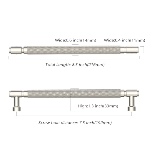 Asidrama 10 Pack 7.5 Inch(192mm) Brushed Satin Nickel Cabinet Pulls Knurled Kitchen Cabinet Handles, Cabinet Pulls Kitchen Cabinet Hardware for Cupboard Drawer Pulls - color: Brushed Satin Nickel, size: 7.5" Hole Center, style: 10 Pack