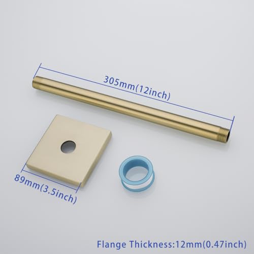 Wall Mounted Stainless Steel Shower Head Extension Arm Bathroom Accessories 12 Inch Brushed Gold,SW-91038-12BG-SQ. - color: Right Angled Square Flange-12" Brushed Gold