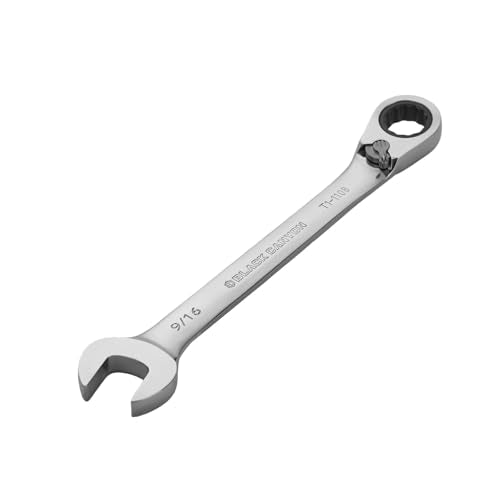 BLACK CANYON 9/16 Inch Ratchet Combination Wrench, 12-Point Box End & Hex Opening, Polished Steel Ratcheting Wrench with SAE & Metric Sizes - size: 9/16 Inch, style: Inch