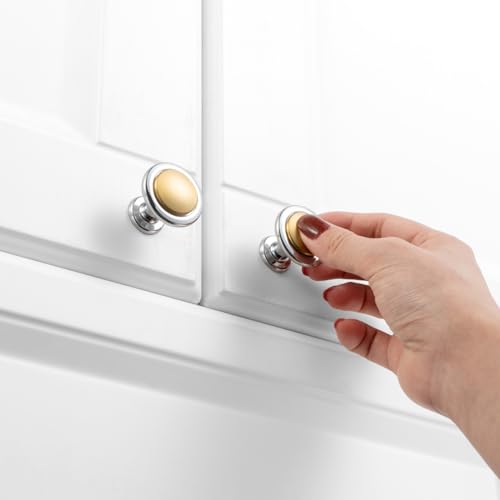 KOOFIZO 10 Pack Gold & Chrome Cabinet Knobs Round Single Hole Pulls 1960s - color: Brushed Gold + Polished Chrome, size: Knob 1 - 10Pcs, style: Round