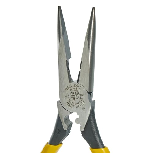 Klein Tools D203-8NCR Long Nose Side-Cutter Strip/Crimp Pliers, Induction Hardened and Heavier For Increased Cutting Power, 8-Inch - style: Side Cutting/Wire Stripping/Crimping