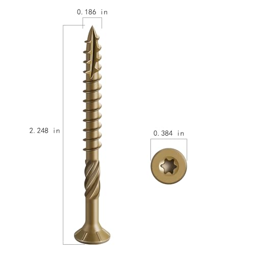 Wensilon #10 * 2-1/4" Deck Screws, (180pcs) 2 lbs.Exterior Wood Screws, Rust Resistant epoxy Coated, Bronze, T25 Star Bit - color: Yellow, size: 10*2-1/4
