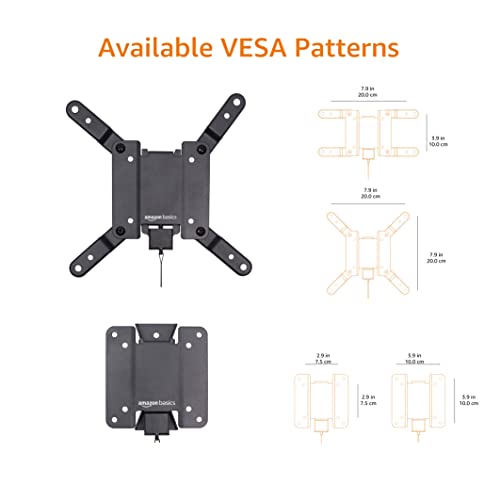 Amazon Basics Fixed Flat TV Wall Mount, Low Profile, for 12" to 40" TVs, VESA 200x200, 40 lbs Capacity, with Installation Template, Black - size: 12" to 40", style: Fixed