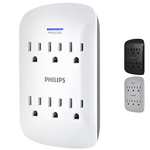Philips 6-Outlet Extender Surge Protector, Wall Tap, 900 Joules, 3-Prong - size: 1 Pack