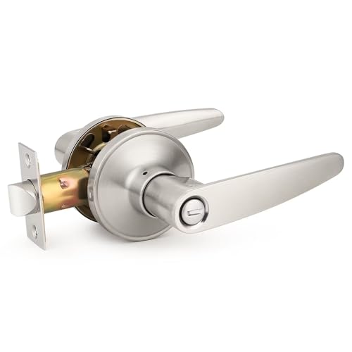 Probrico 4 Pack Privacy Door Levers Door Handles for Bedroom or Bathroom Keyless Leverset, Locked in Side Home/Office Door Lockset,Modern&Durable in Satin Nickel Door Hardware - size: 4 Pack
